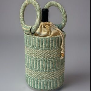 Sigrid Olsen Teal and Natural Straw Cylinder Wristlet